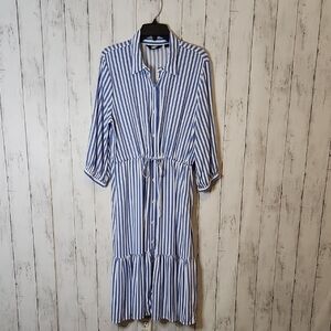 Blue and White Striped Shirt Dress